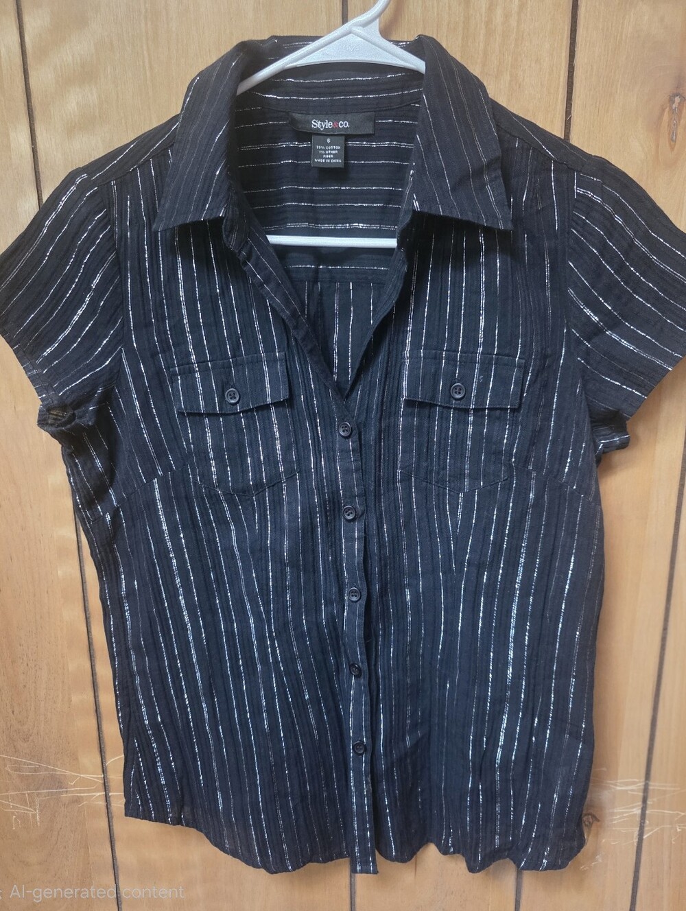 Style & Co. Black Top with Metallic Pinstripes- Size 6